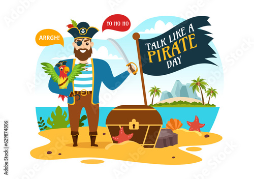 International Talk Like A Pirate Day Vector Illustration with Cute Pirates Cartoon Character in Hand Drawn for Web Banner or Landing Page Templates