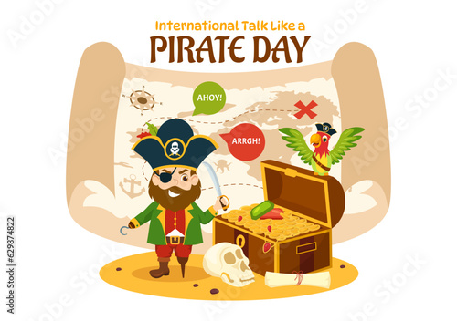 International Talk Like A Pirate Day Vector Illustration with Cute Pirates Cartoon Character in Hand Drawn for Web Banner or Landing Page Templates