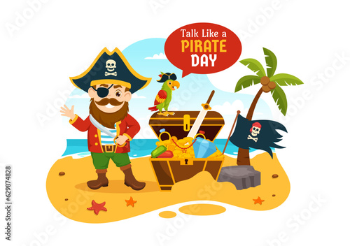 International Talk Like A Pirate Day Vector Illustration with Cute Pirates Cartoon Character in Hand Drawn for Web Banner or Landing Page Templates