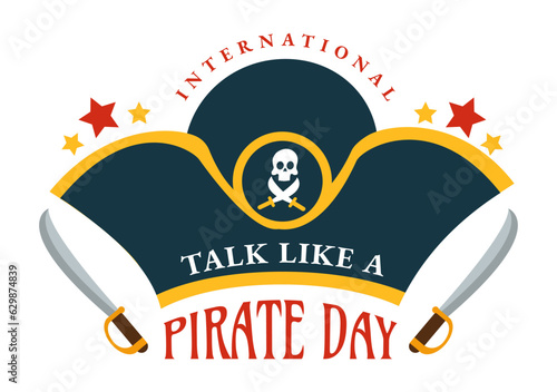 International Talk Like A Pirate Day Vector Illustration with Cute Pirates Cartoon Character in Hand Drawn for Web Banner or Landing Page Templates