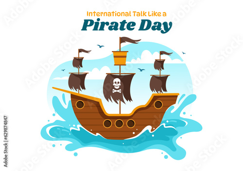 International Talk Like A Pirate Day Vector Illustration with Cute Pirates Cartoon Character in Hand Drawn for Web Banner or Landing Page Templates