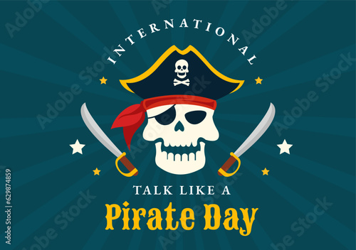 International Talk Like A Pirate Day Vector Illustration with Cute Pirates Cartoon Character in Hand Drawn for Web Banner or Landing Page Templates