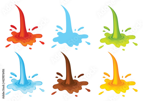 Water and juice splash liquide. Vector Illustration. A dripped droplet, moment frozen in dance of fluid motion A spill shape, chaotic canvas of unexpected beauty A water splash, momentary disruption