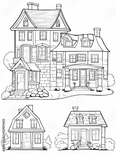 simple house pictures to color  black and white silhouette