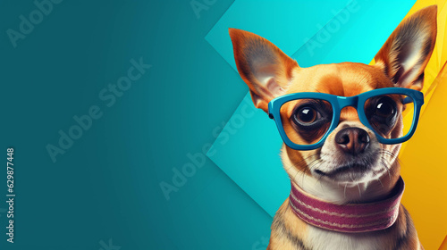 Developer Dog Portrait. Colorful banner with empty copy space on the side. Generative AI. © s1llu