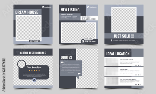 Social media post content promotion template for real estate, home sale, property, and interior sale.