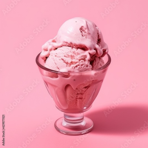 Wallpaper Mural Strawberry or raspberry ice cream in a glass bowl. Creme brulee. Isolated on light pink background. Modern summer concept. Place for text Torontodigital.ca