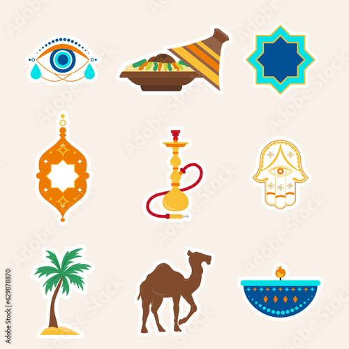 Islamic Icon collection pack. Muslim sticker set in flat design. Vector illustration. Colorful element set.