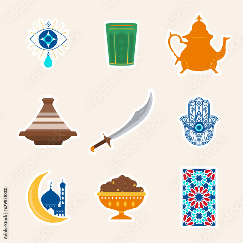 Islamic Icon collection pack. Muslim sticker set in flat design. Vector illustration. Colorful element set.