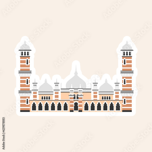 Jamek Mosque. Vector illustration. Islamic Kuala Lumpur Masjid historic landmarks and sightseeings. Vector illustration. Colorful element set.