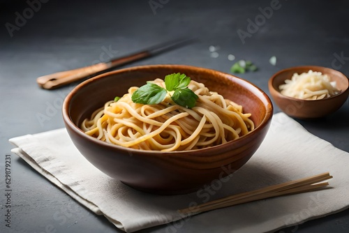 noodles with chicken and vegetables generating by AI technology