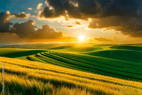 sunset over field generating by AI technology