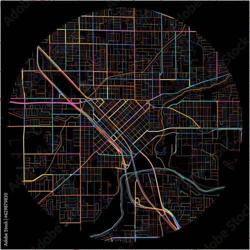 Colorful Map of Modesto, California with all major and minor roads.