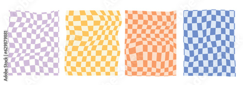 Fototapeta Naklejka Na Ścianę i Meble -  Distorted seamless checkered pattern. Trendy 70's style. vector background with a pattern like a checkerboard. Retro backgrounds. groovy.