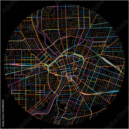 Colorful Map of Rochester, New York with all major and minor roads.