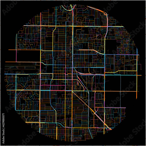 Colorful Map of Oxnard, California with all major and minor roads.