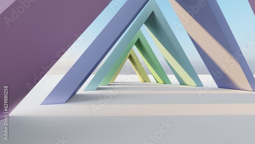 Architecture background geometric arched interior 3d animation