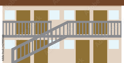 昔ながらの木造アパートの正面イラスト