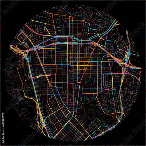 Colorful Map of Glendale, California with all major and minor roads.