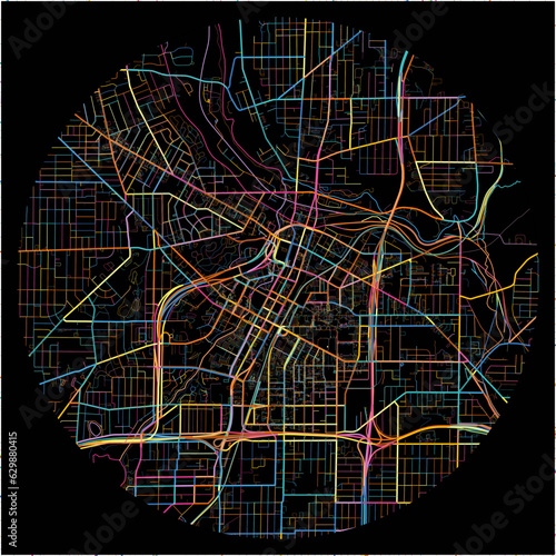 Colorful Map of Akron, Ohio with all major and minor roads.