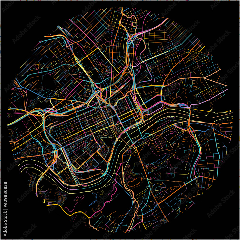 Colorful Map of Knoxville, Tennessee with all major and minor roads ...