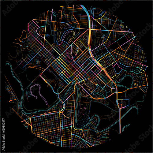 Colorful Map of Brownsville, Texas with all major and minor roads.