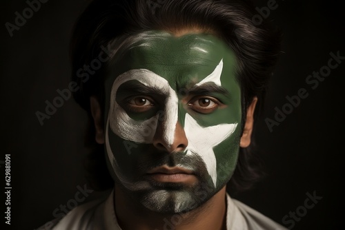 Pakistani Flag-Painted Face of Person. Generative AI