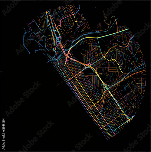 Colorful Map of Oceanside, California with all major and minor roads.
