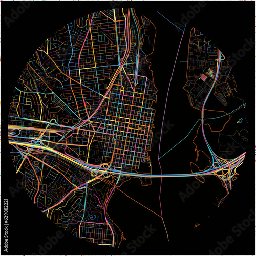 Colorful Map of Alexandria, Virginia with all major and minor roads.