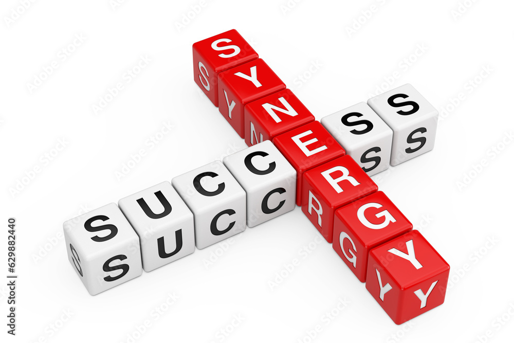 Synergy an Success Sign as Crossword Cube Blocks. 3d Rendering Synergy an Success Sign as Crossword Cube Blocks. 3d Rendering