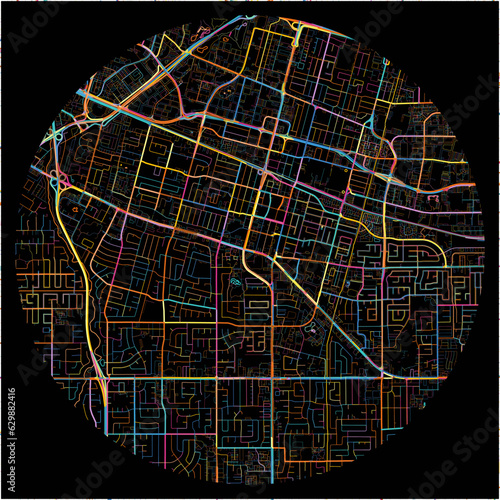 Colorful Map of Sunnyvale, California with all major and minor roads.