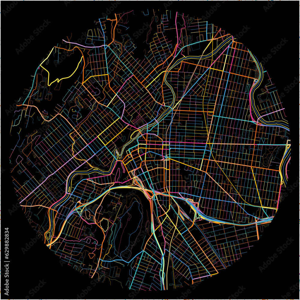 Colorful Map of Paterson, New Jersey with all major and minor roads.