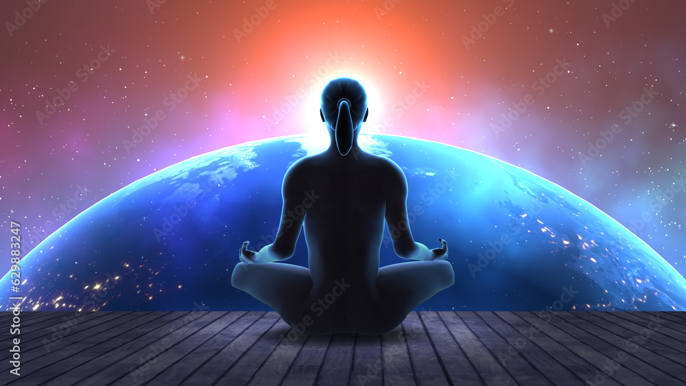 Earth with stars in the lotus pose of cosmic yoga meditation Earth with stars in the lotus pose of cosmic yoga meditation