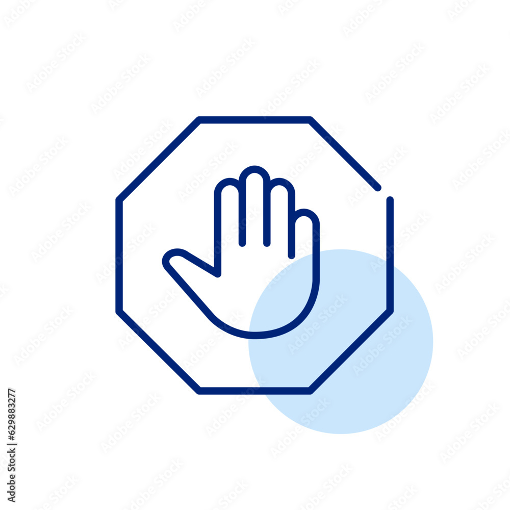 Stop sign with hand gesture. Pixel perfect, editable stroke icon