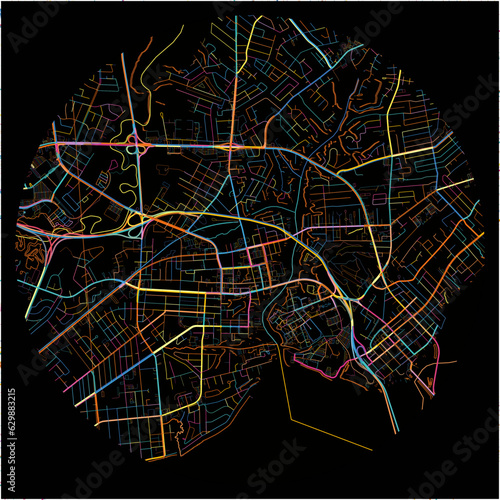 Colorful Map of Hampton, Virginia with all major and minor roads.