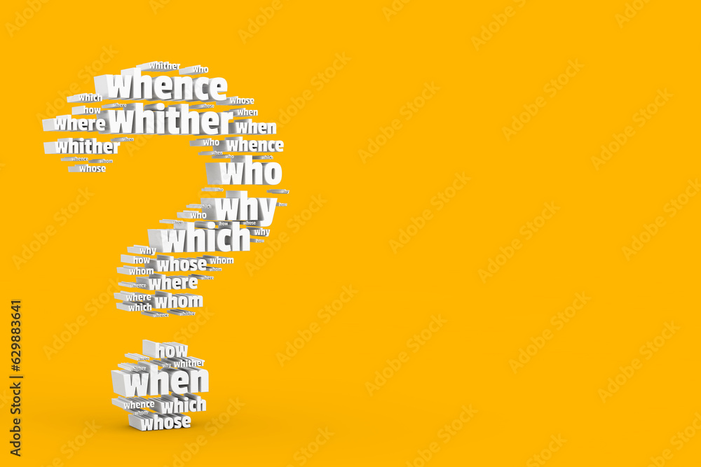 Question Words in Shape of Question Mark. 3d Rendering Question Words in Shape of Question Mark. 3d Rendering