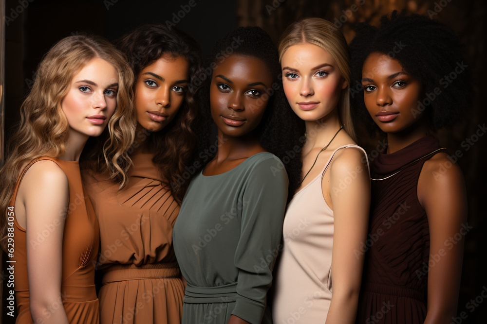 Fototapeta premium Radiant Diversity: Celebrating Beauty in Every Hue. Group of beautiful multicultural women.