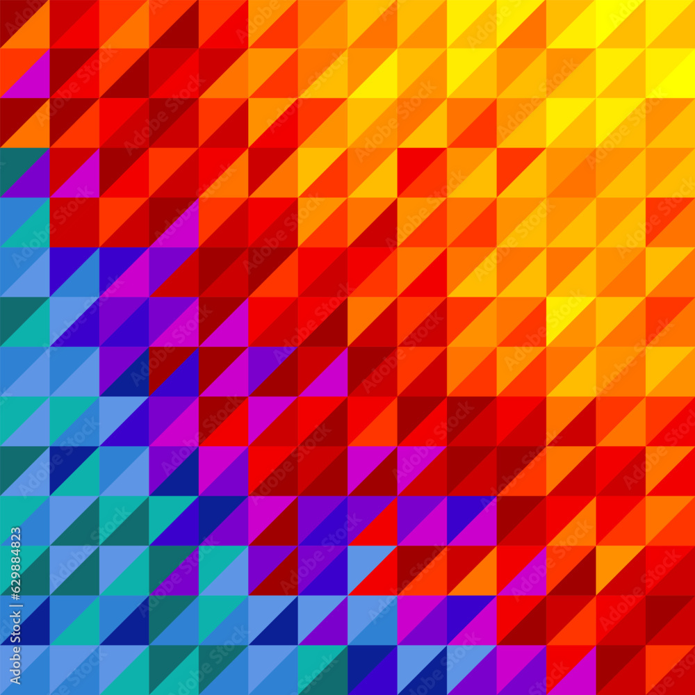 Bright multicolored low poly triangles, abstract backgriund, minimalism, contemporary design, vector illustration