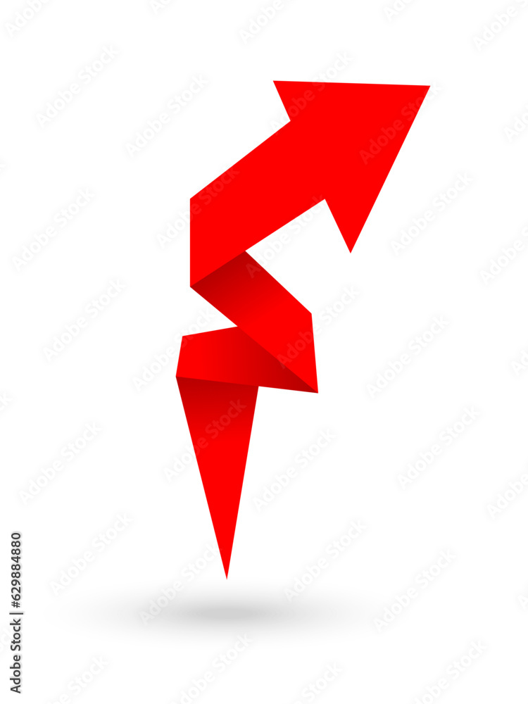 red origami arrow, paper pointer made of paper, abstract symbol of growth and achievement, design element, vector illustration red origami arrow, paper pointer made of paper, abstract symbol of growth and achievement, design element, vector illustration