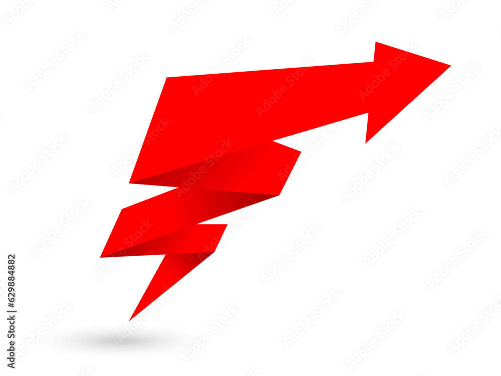 red origami arrow, paper pointer made of paper, abstract symbol of growth and achievement, design element, vector illustration red origami arrow, paper pointer made of paper, abstract symbol of growth and achievement, design element, vector illustration