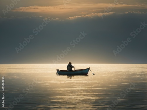 a lone people wit small boat