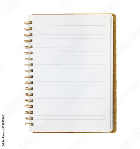 Blank open notebook isolated on transparent background, PNG. photo