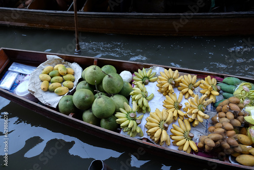 Photography Fruit and local food sell on boat at floating  market