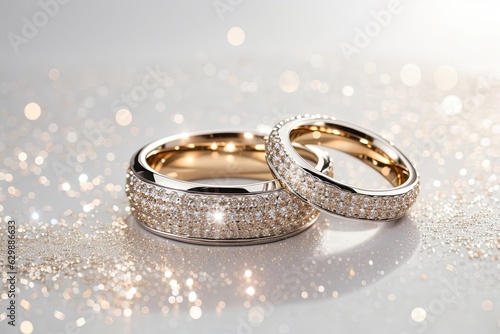 two wedding rings with glitter