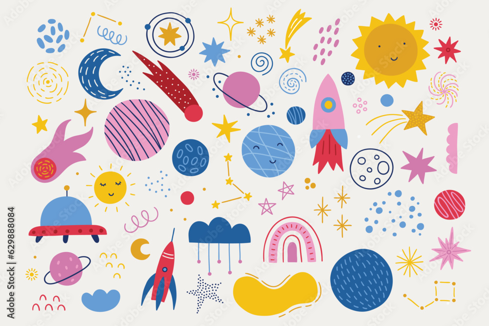Space vector set - comet, planet, moon, sun, rocket, ufo, star Space vector set - comet, planet, moon, sun, rocket, ufo, star