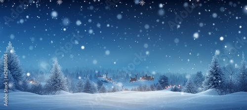 Snowy winter landscape background. Christmas and new year event concept. Generative AI technology. © Hero Design