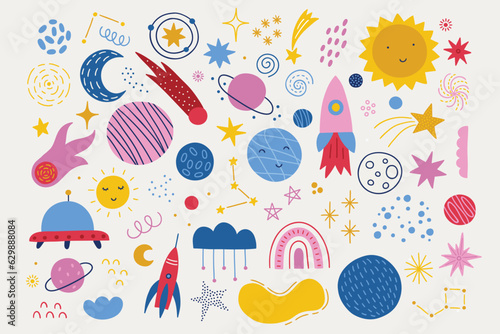 Space vector set - comet, planet, moon, sun, rocket, ufo, star