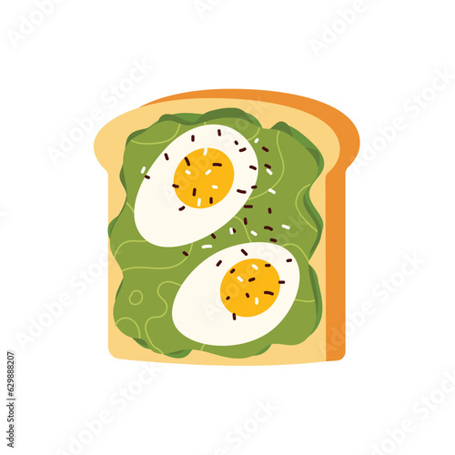 Avocado and egg toast illustration for breakfast, lunch time. Vector cartoon style
