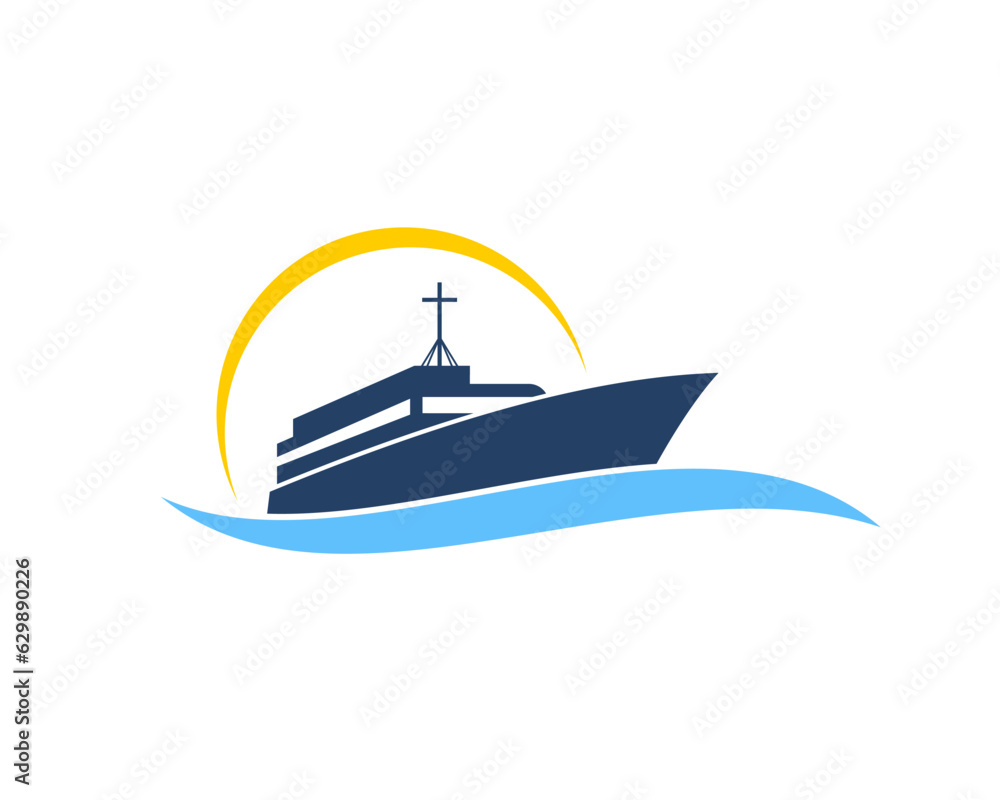 Ship with christian cross above vector illustrationn Ship with christian cross above vector illustrationn
