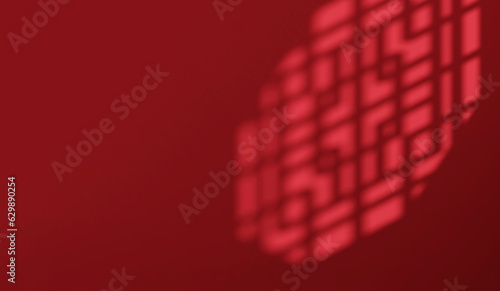 Sunlight and shadow of Chinese window grill on maroon red background with space for Luxury Asian fashion, cosmetic, skincare, body care, jewelry, Valentine, Christmas and New year product display 3D